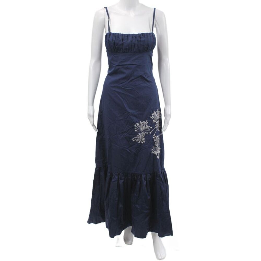 Lusana Womens Maxi Dress Blue Cotton Embroidered Sleeveless Zip Size L